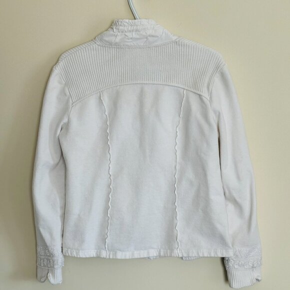 VTG Crisca Button Front White Trucker Jacket Flower Design Lace Trim  M - Picture 2 of 16